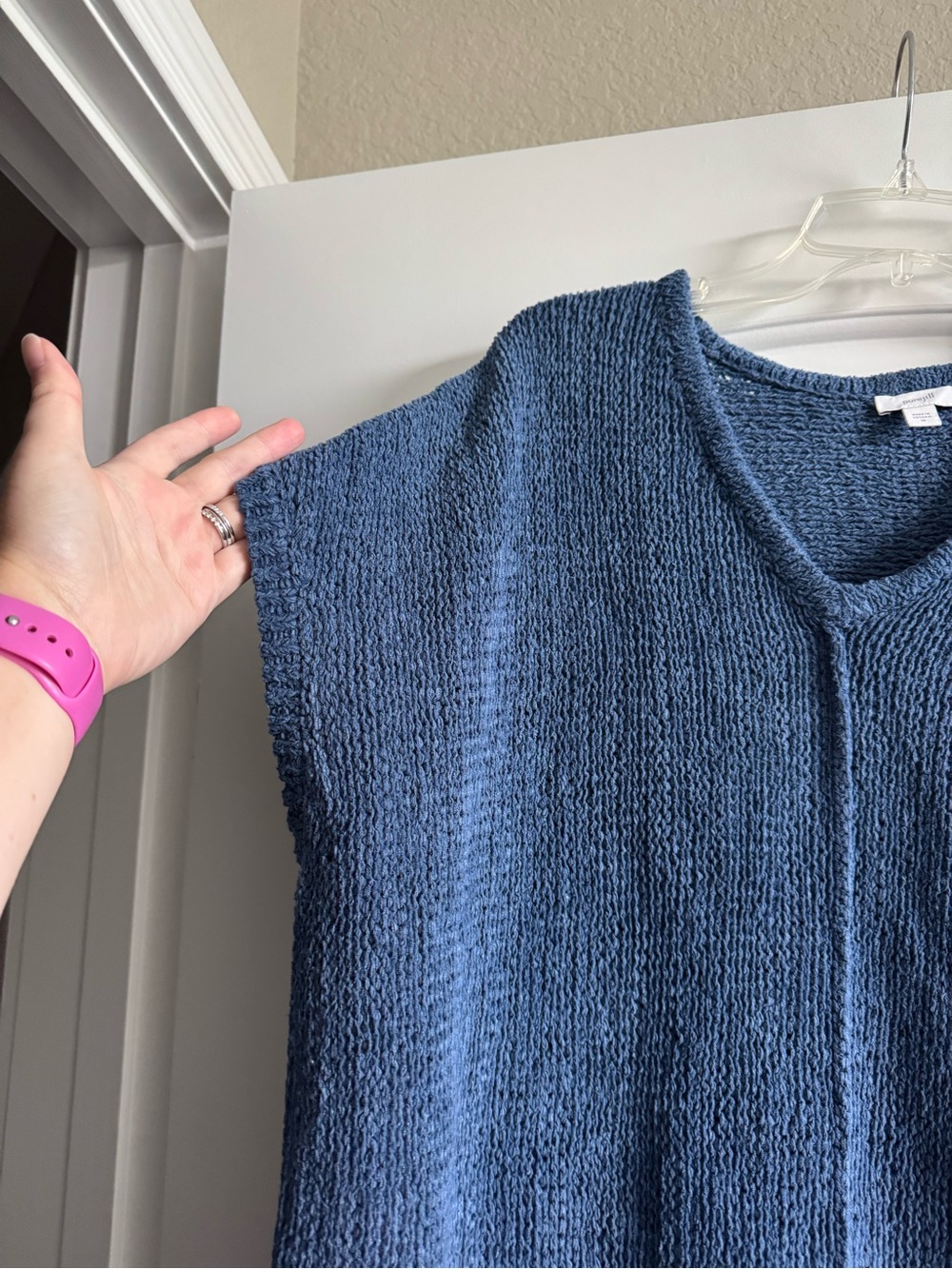 Fringe Hem V-Neck Sweater Tunic in Denim Blue - Picture 4 of 4